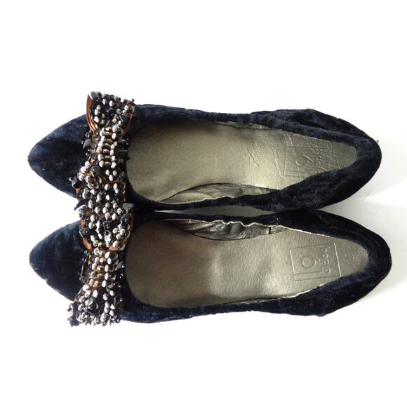 BACIO 61 Pistoia Womens US 7.5M Black Crushed Velvet Ballet Flat w Beaded Bow - Picture 9 of 9